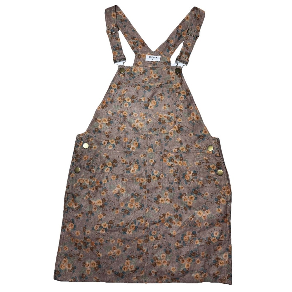 Storia Floral Overall Mini Dress Small HD1166-3‎ Adjustable Straps Bib Summer